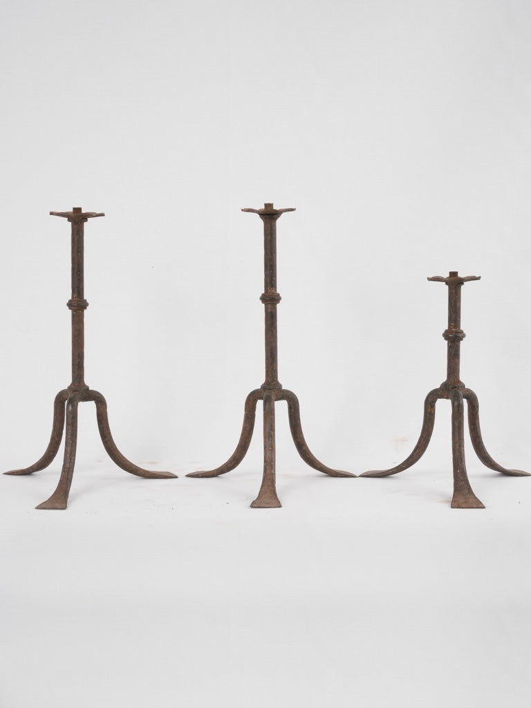 Collection of 3 wrought iron lamp bases / candlesticks 11½"