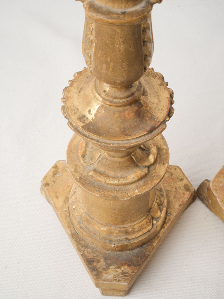 Historical carved wooden candlesticks  