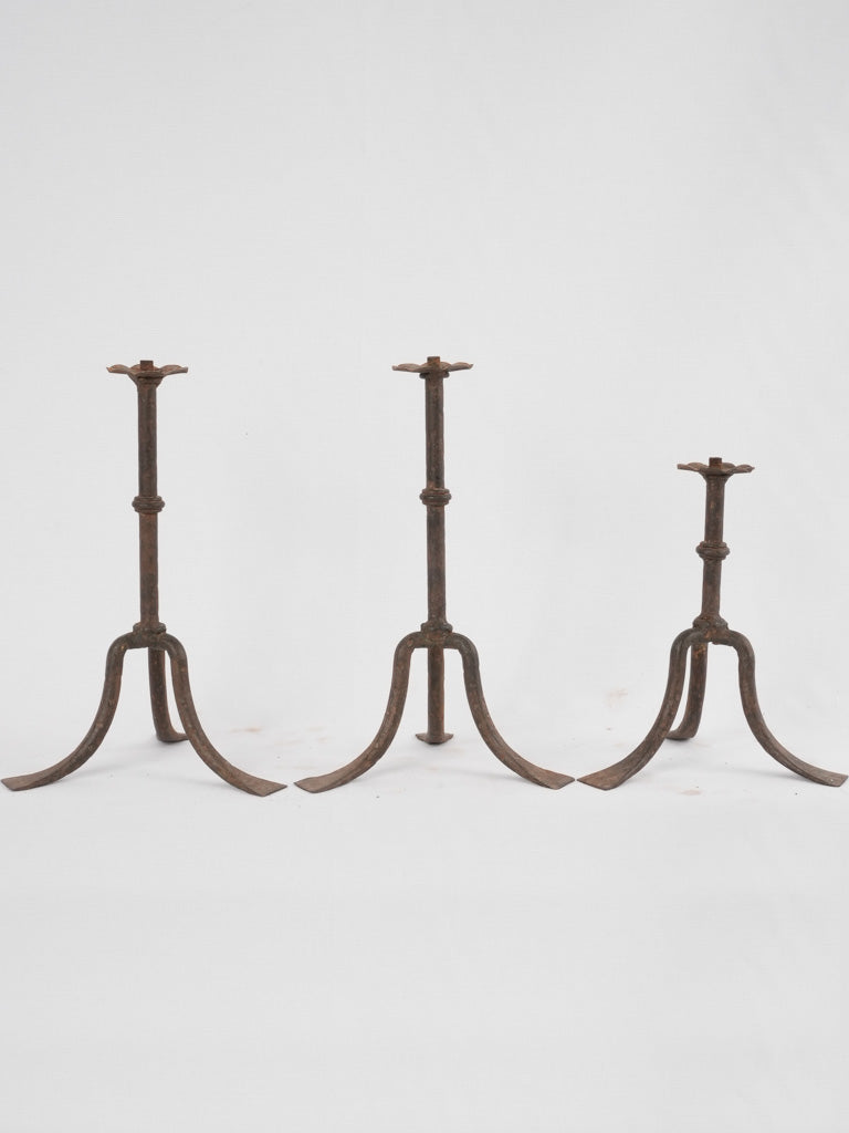 Collection of 3 wrought iron lamp bases / candlesticks 11½"