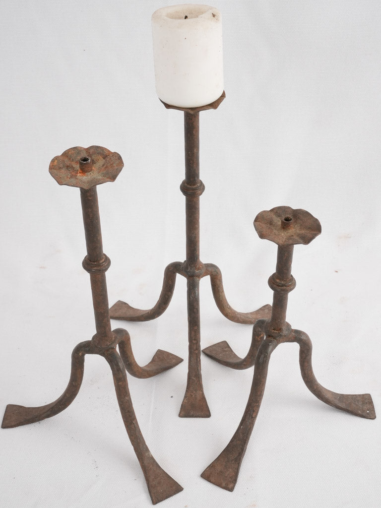 Collection of 3 wrought iron lamp bases / candlesticks 11½"