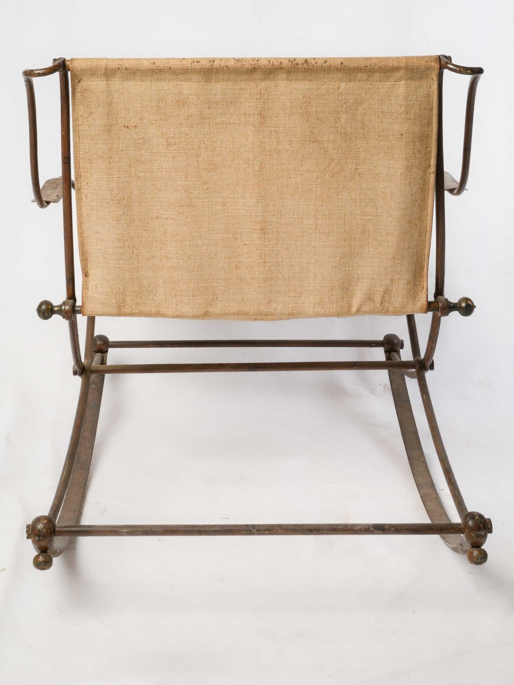 Antique French Wrought Iron Rocking Chair w/ Hand-Painted Floral Canvas - 28¾" x 26¾"