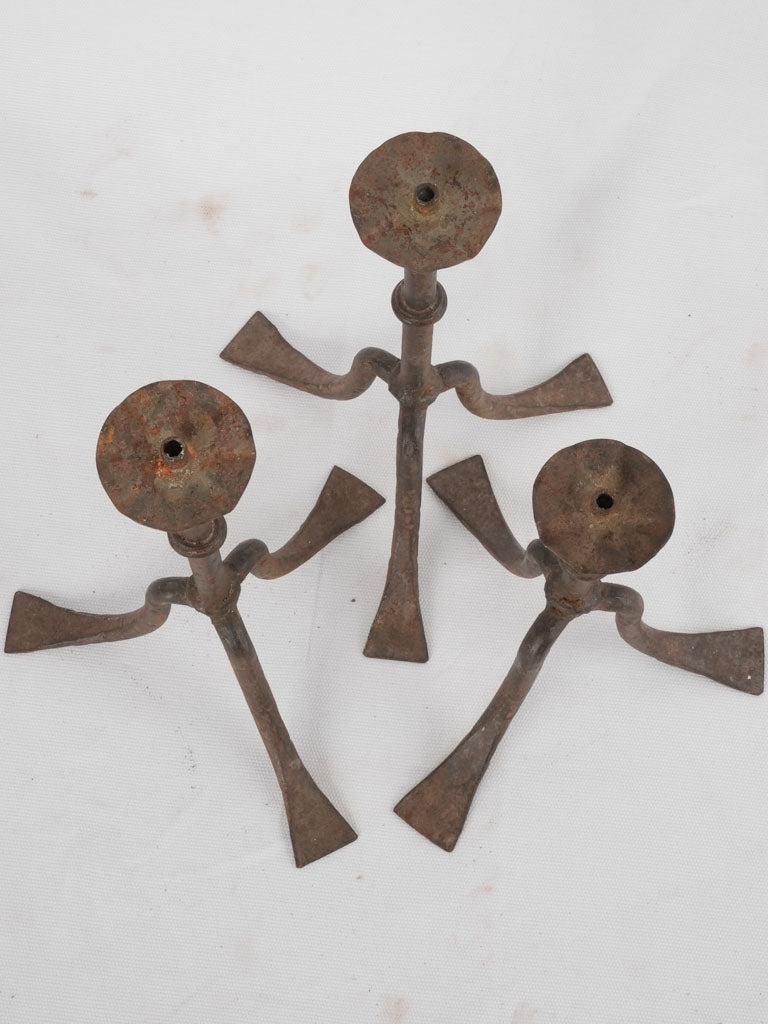 Collection of 3 wrought iron lamp bases / candlesticks 11½"