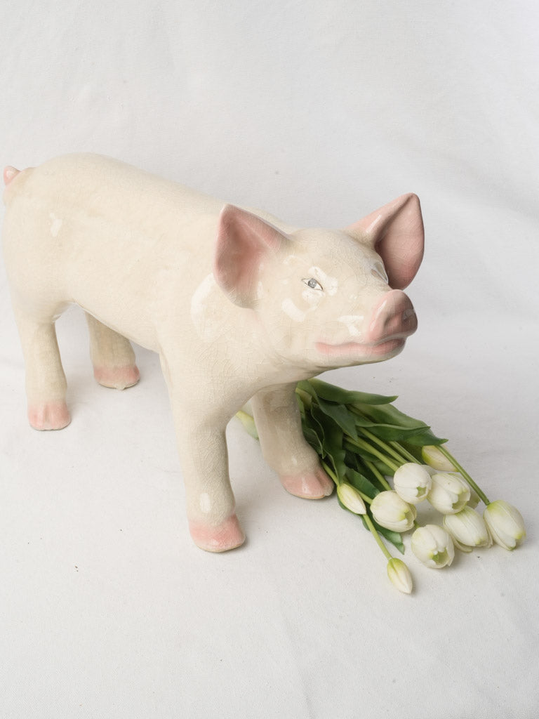 Whimsical Glazed Ceramic Piglet circa 1950 - 14¼" x 22"