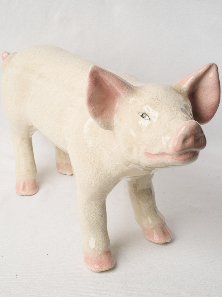 Whimsical Glazed Ceramic Piglet circa 1950 - 14¼" x 22"