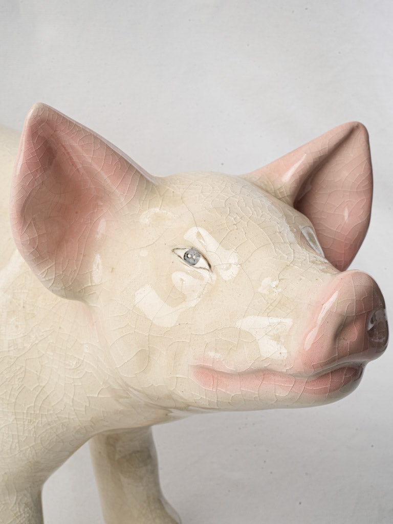 Whimsical Glazed Ceramic Piglet circa 1950 - 14¼" x 22"