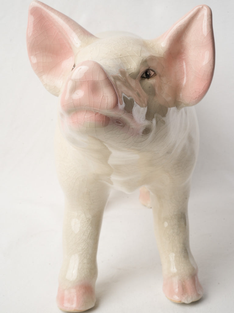 Whimsical Glazed Ceramic Piglet circa 1950 - 14¼" x 22"