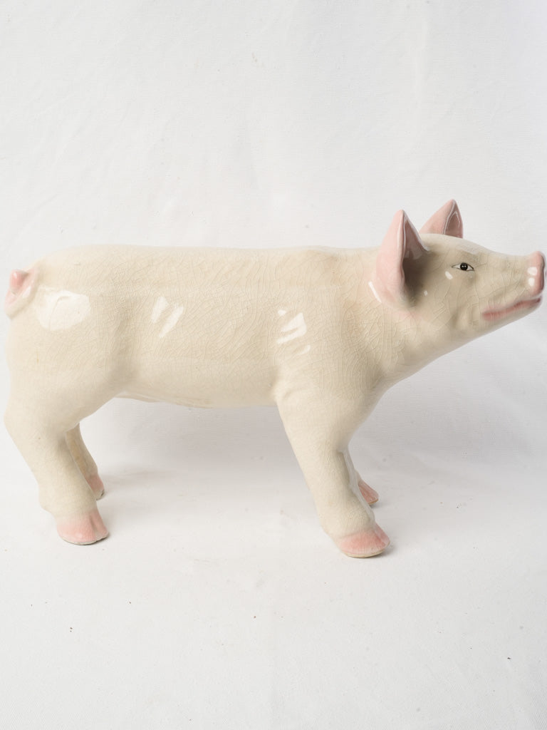 Whimsical Glazed Ceramic Piglet circa 1950 - 14¼" x 22"