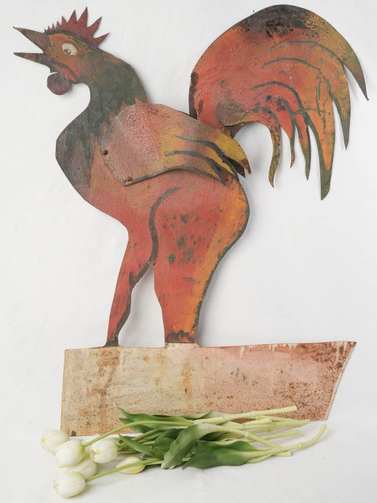 Rustic vintage iron rooster sign