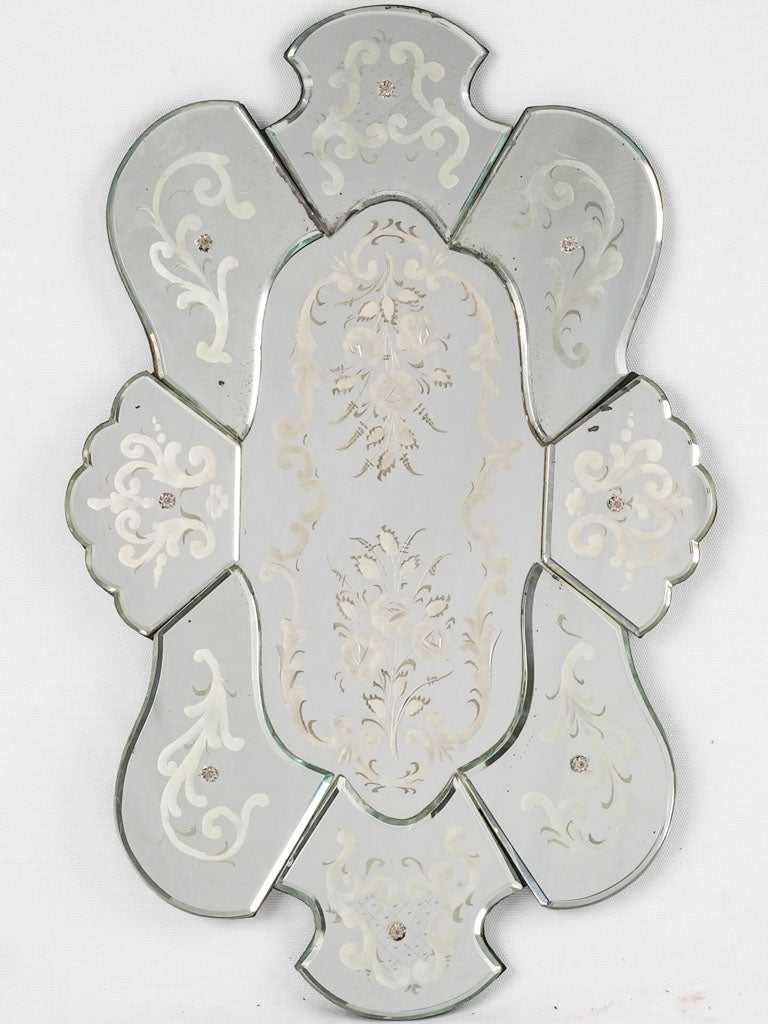 Antique Venetian etched mirror detailed