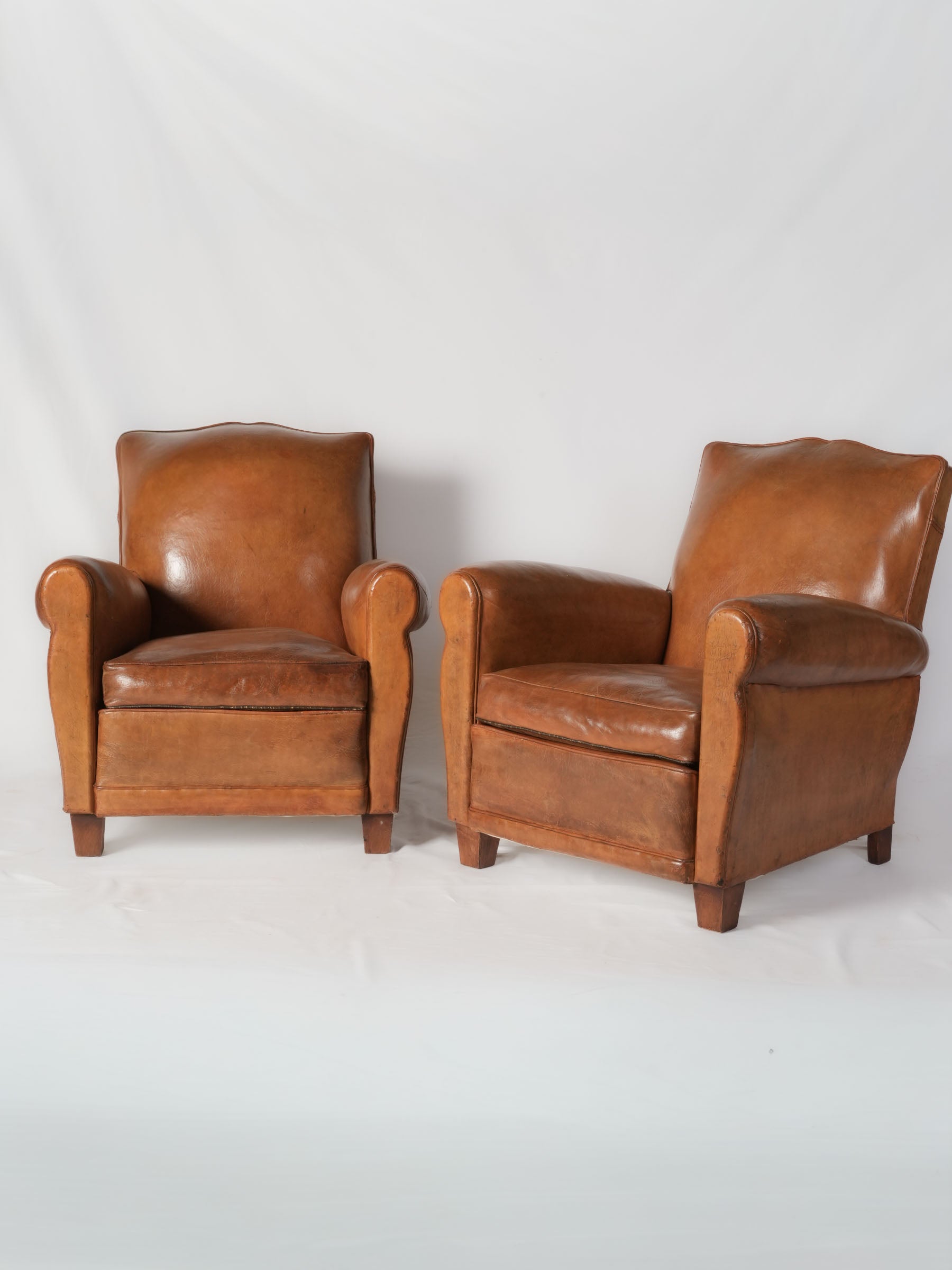 Vintage French leather club chairs  