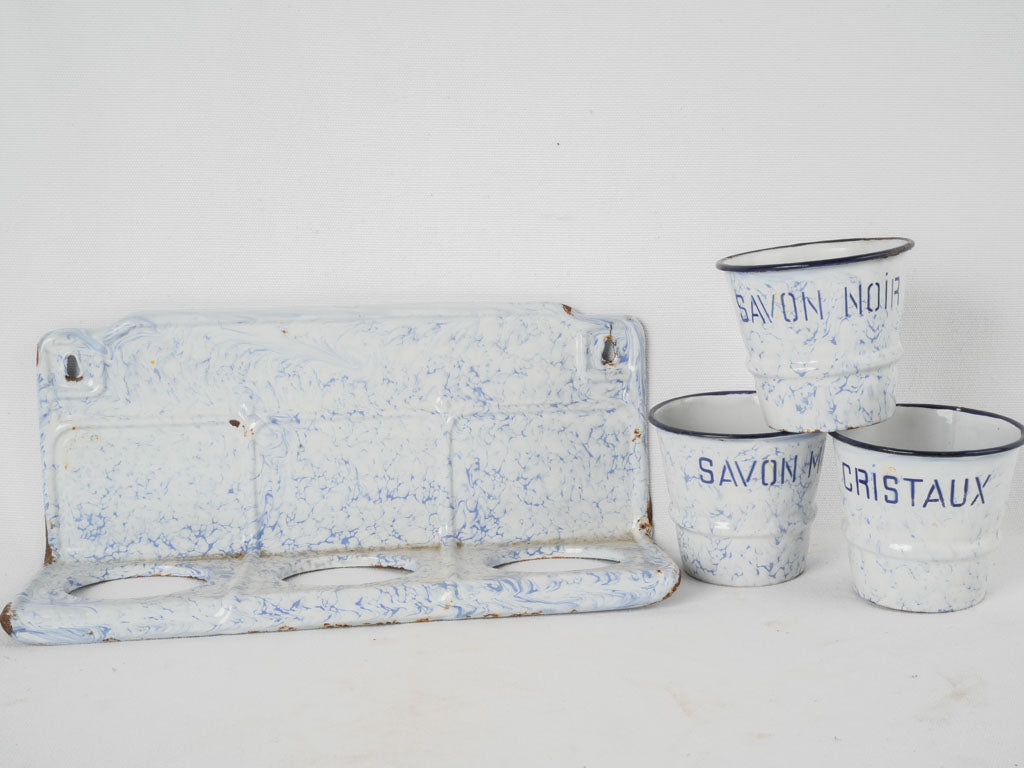 Aged enamelware wall-mounted organizer