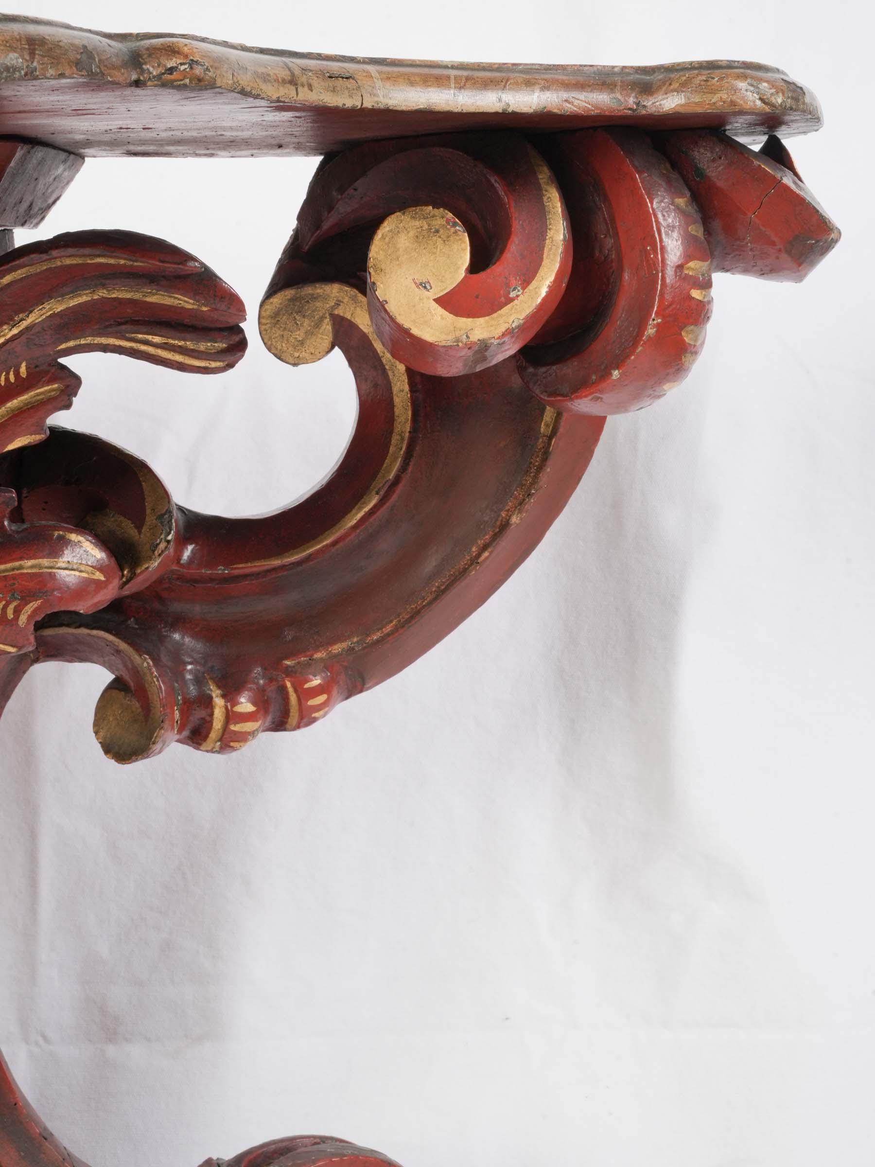 Italian Baroque Revival Console Table w/ Richly Carved Base & Faux Marble Top, Late 19th Century - 32" x 41¼"