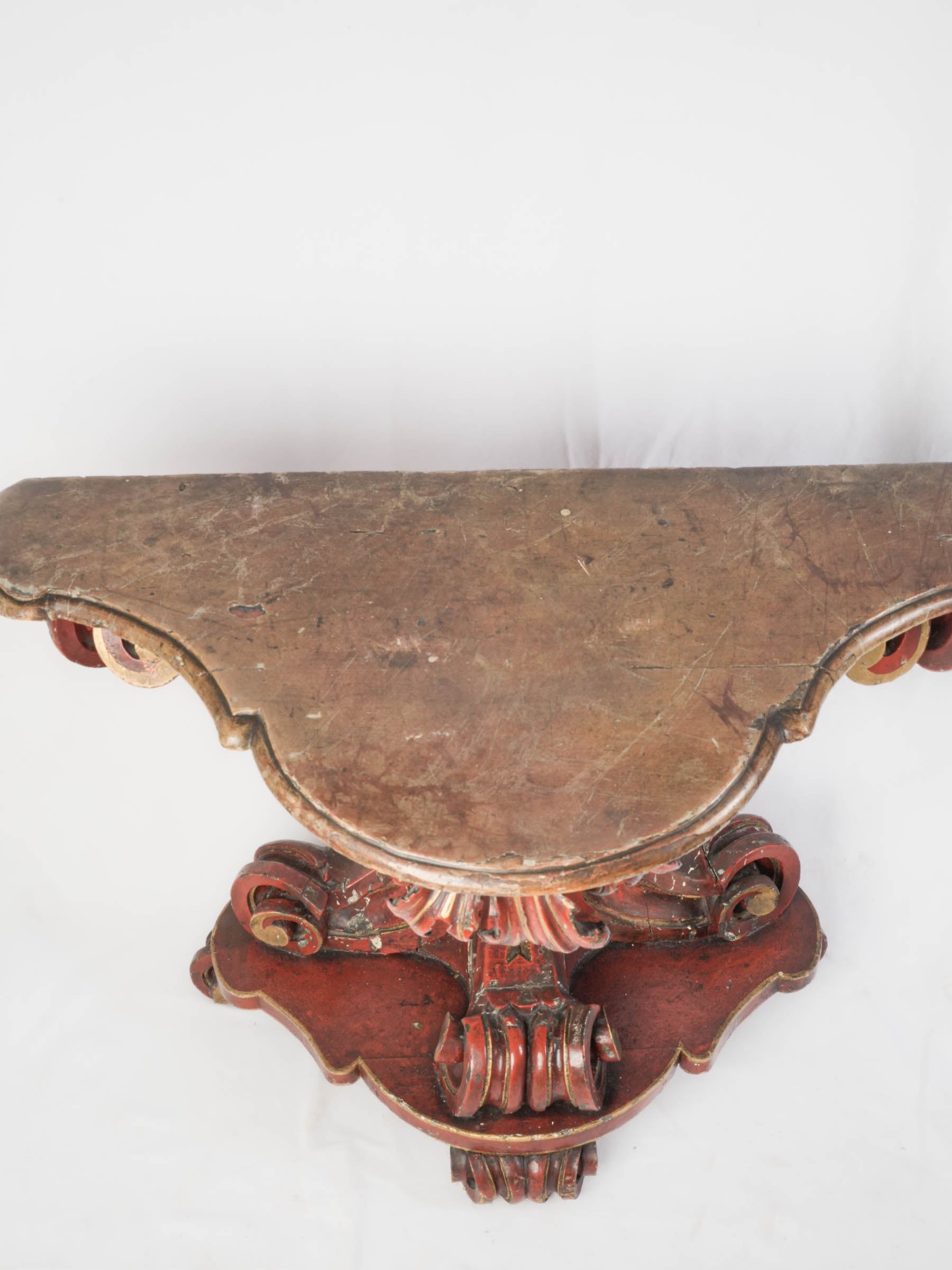 Italian Baroque Revival Console Table w/ Richly Carved Base & Faux Marble Top, Late 19th Century - 32" x 41¼"