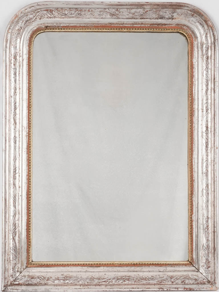Silver Louis Philippe mirror w/ pearling and touches of red 32¼" x 24"