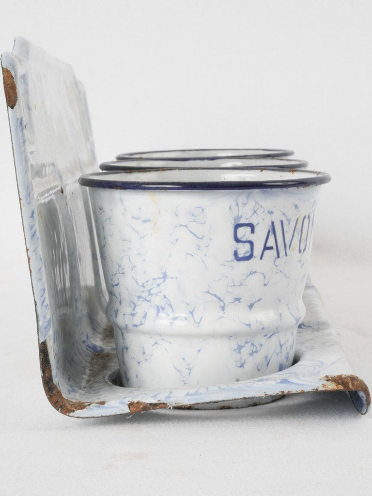 Weathered enamel soap storage holder