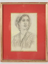 Antique French portrait of a lady w/ headscarf 13½" x  10¾"