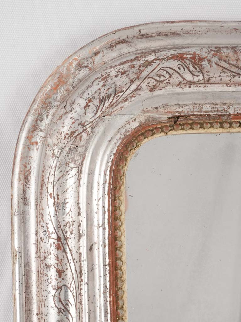 Silver Louis Philippe mirror w/ pearling and touches of red 32¼" x 24"