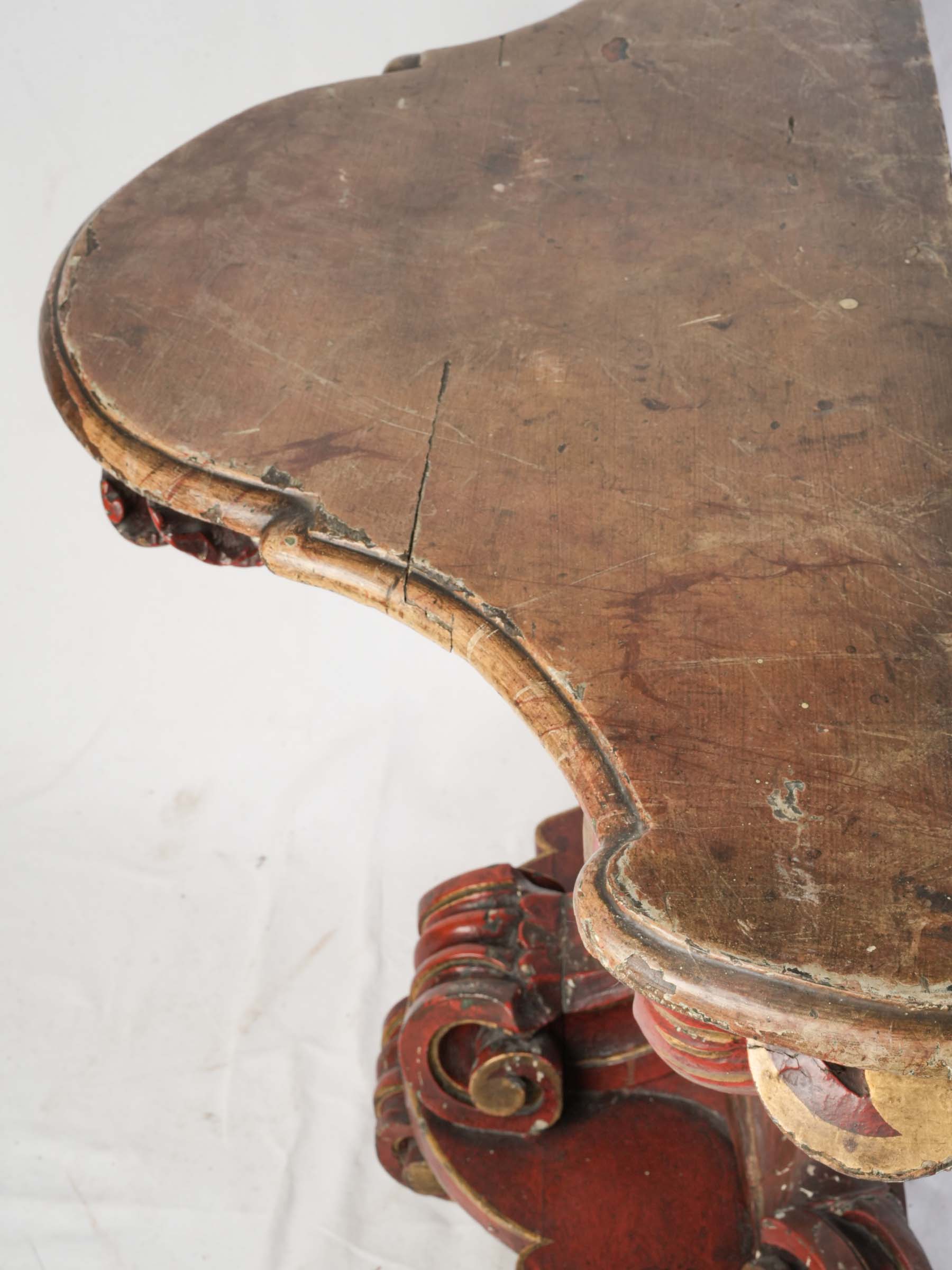 Italian Baroque Revival Console Table w/ Richly Carved Base & Faux Marble Top, Late 19th Century - 32" x 41¼"