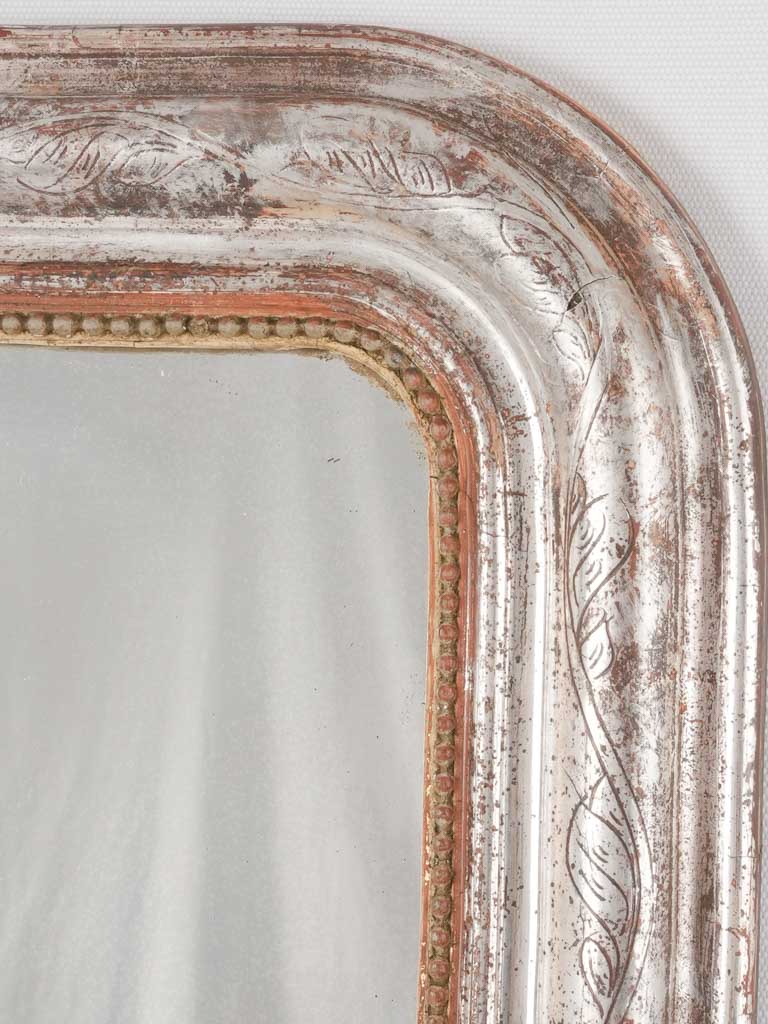 Silver Louis Philippe mirror w/ pearling and touches of red 32¼" x 24"