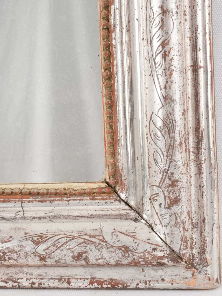 Silver Louis Philippe mirror w/ pearling and touches of red 32¼" x 24"