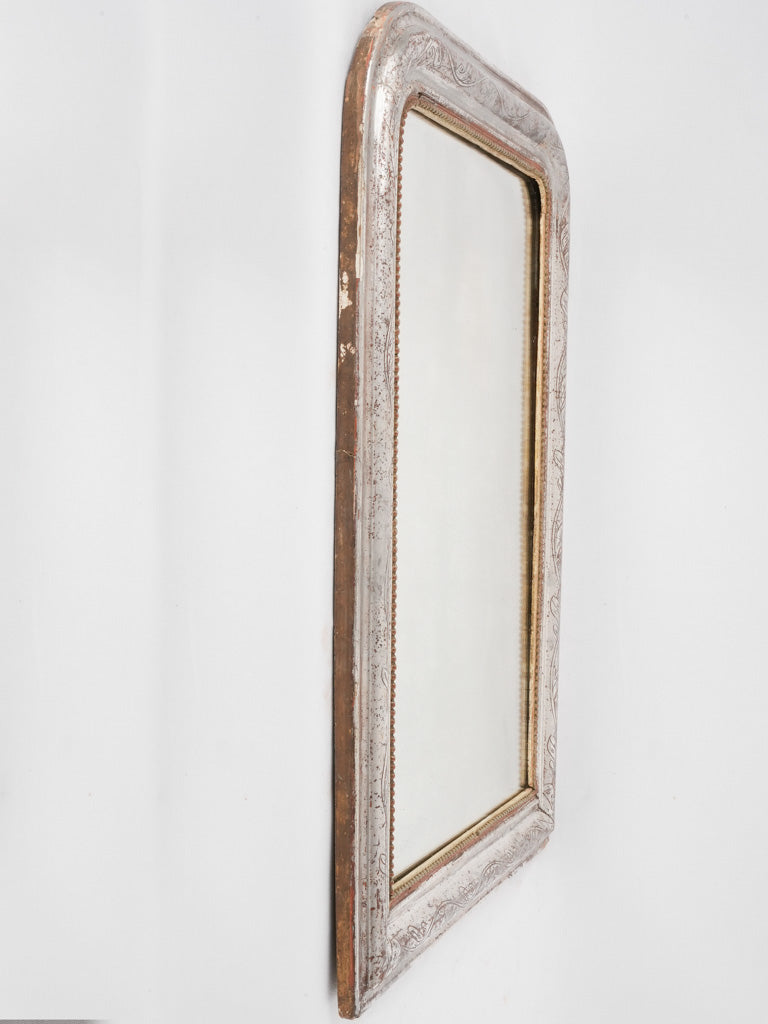 Silver Louis Philippe mirror w/ pearling and touches of red 32¼" x 24"