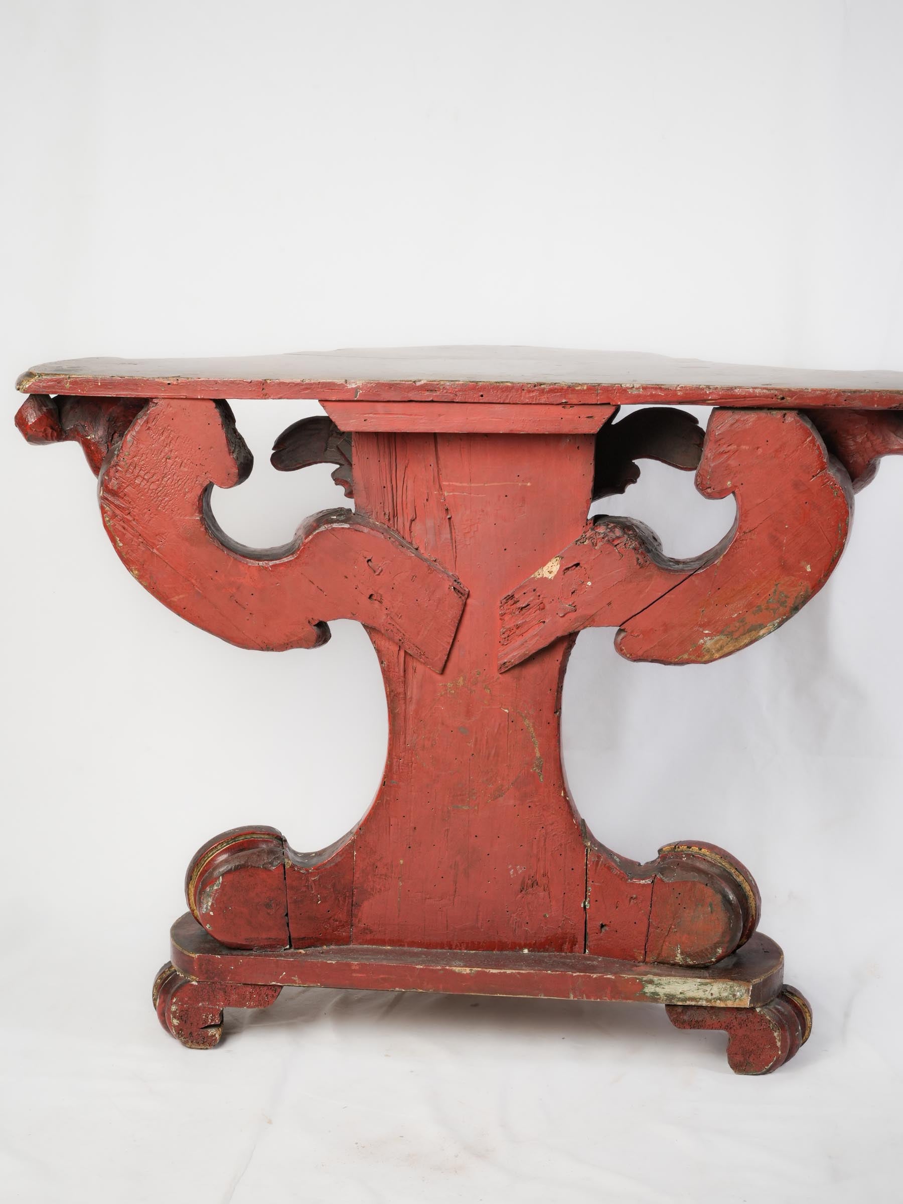 Italian Baroque Revival Console Table w/ Richly Carved Base & Faux Marble Top, Late 19th Century - 32" x 41¼"