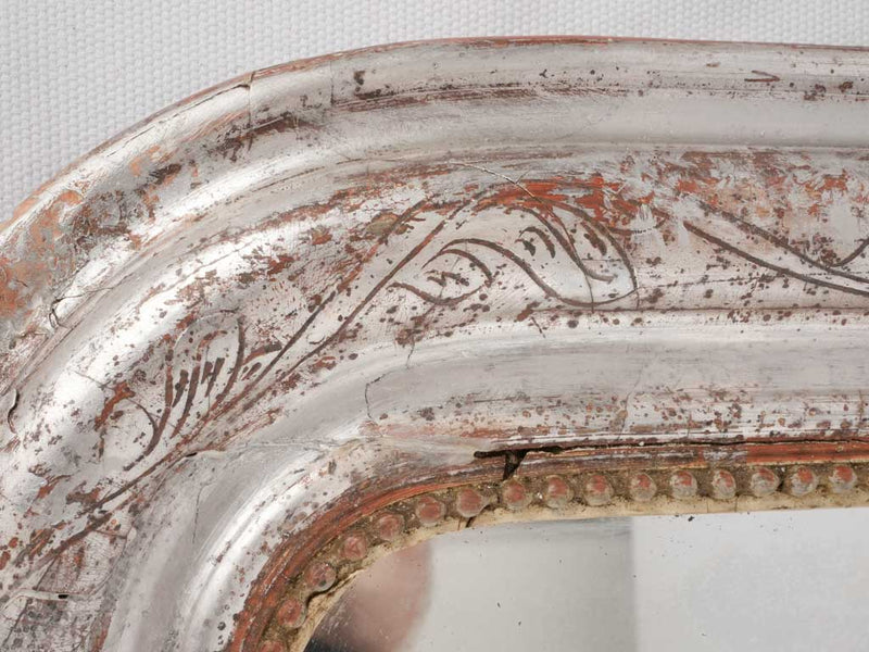 Silver Louis Philippe mirror w/ pearling and touches of red 32¼" x 24"