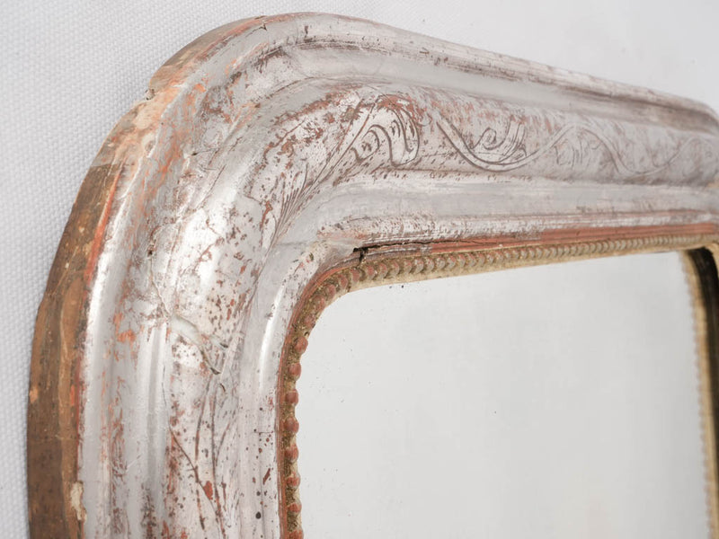 Silver Louis Philippe mirror w/ pearling and touches of red 32¼" x 24"