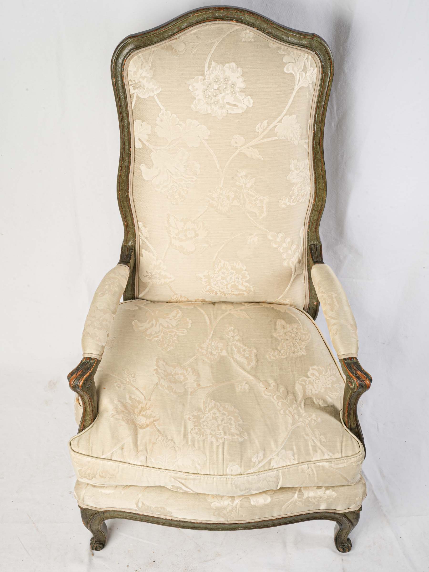 Pair of Louis XV Low Fireside Armchairs w/ Original Green Lacquer - 43"
