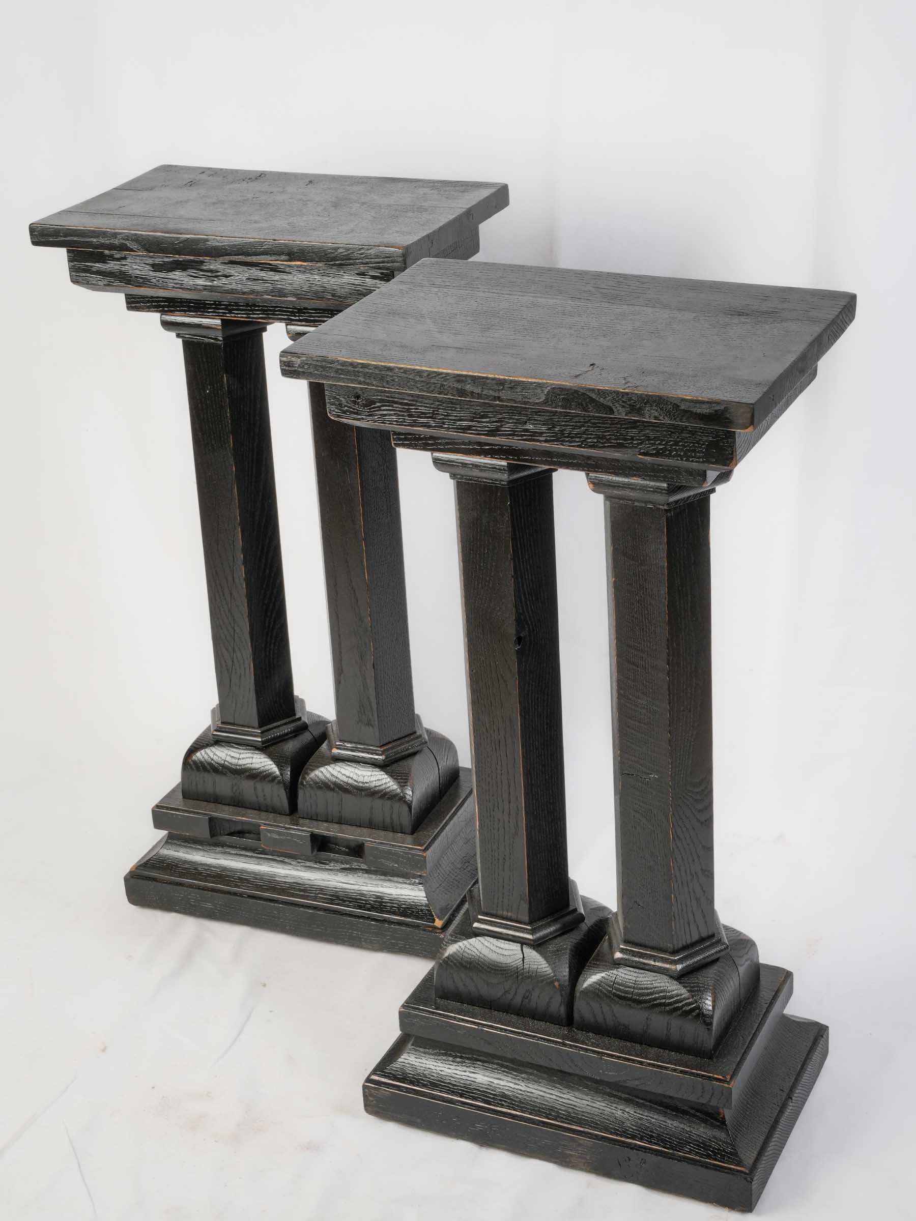 Pair of Elegant French Art Deco Ebonized Oak Pedestals, 1930s - 35½"