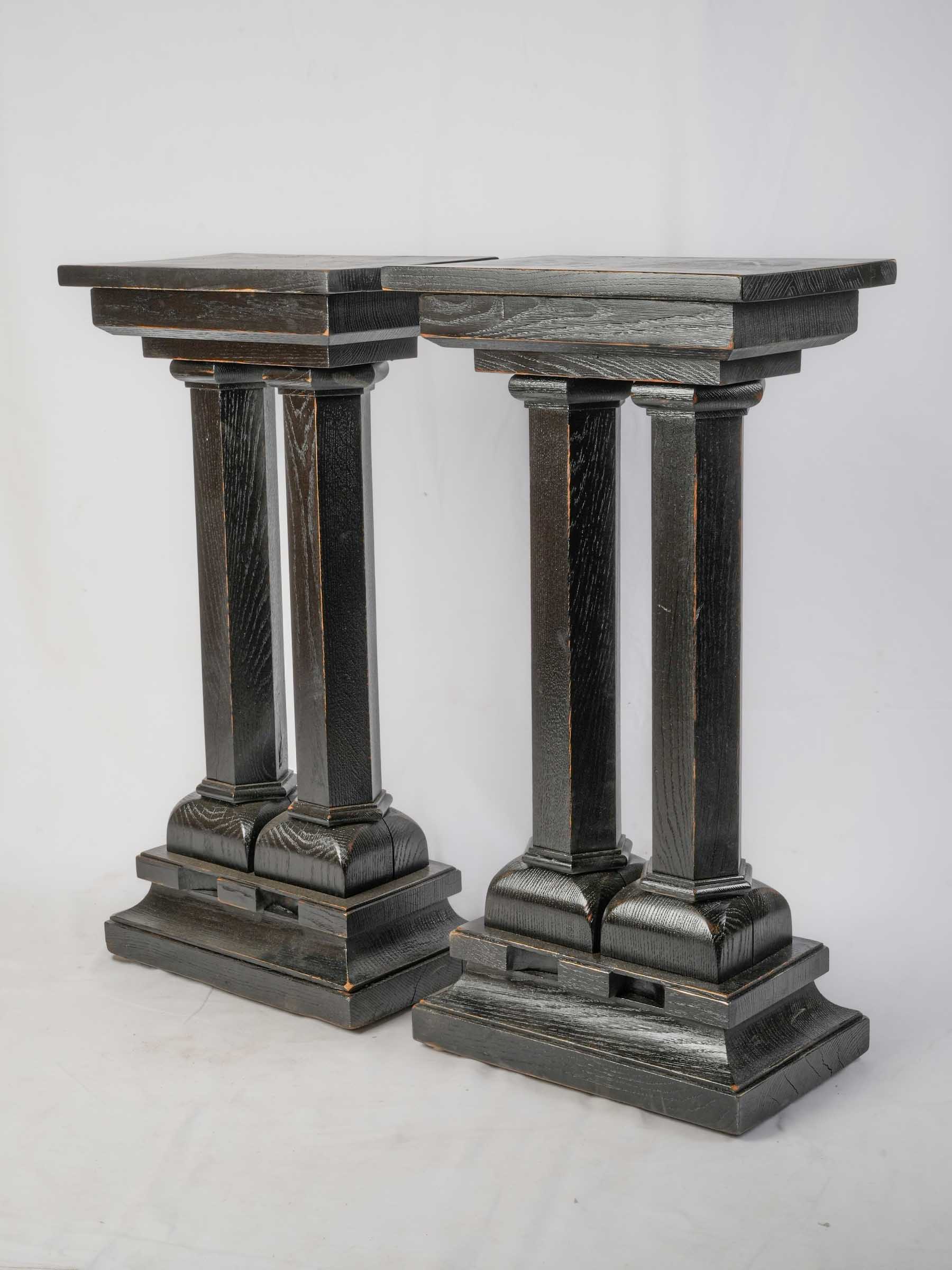 Pair of Elegant French Art Deco Ebonized Oak Pedestals, 1930s - 35½"