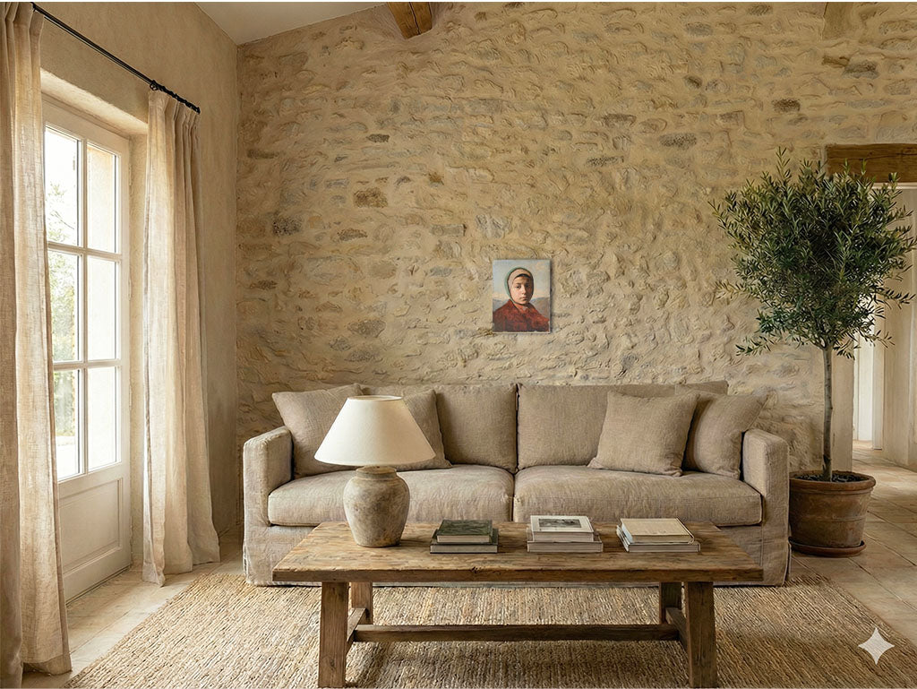 Oil on Paper Portrait of a Young Woman Against a Mountain Landscape - 15¾" x 12¼"