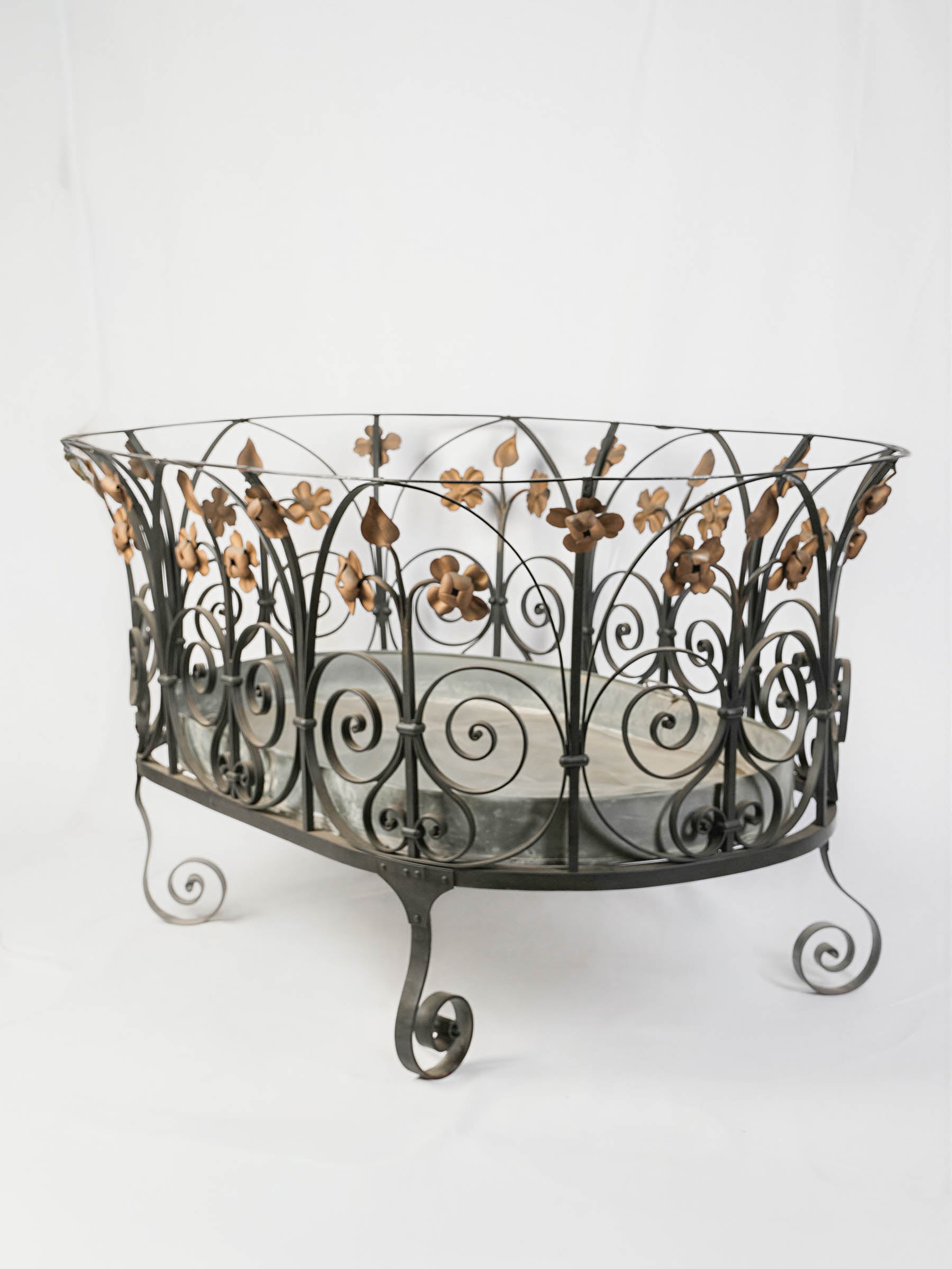 Remarkable French Riveted Wrought Iron Centrepiece Plant Stand c. 1900 - 58¾" x 32¼" x 32¼"