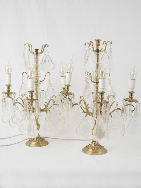 Ornate vintage bronze girandole table lamps