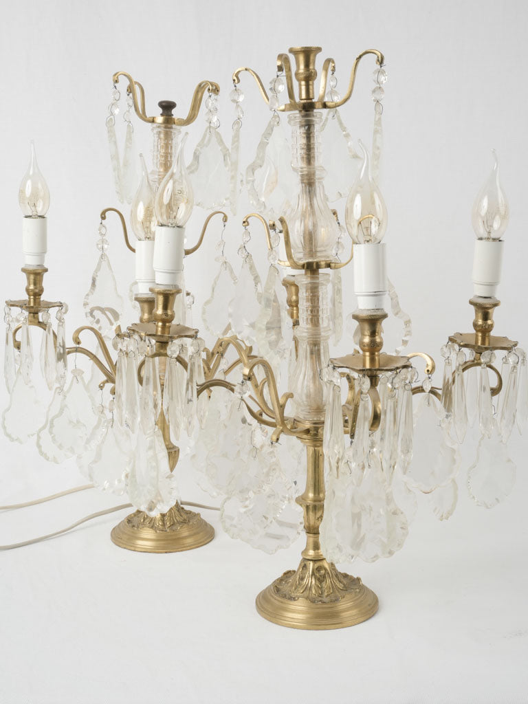 Delicate Louis XV-style crystal girandole lamps