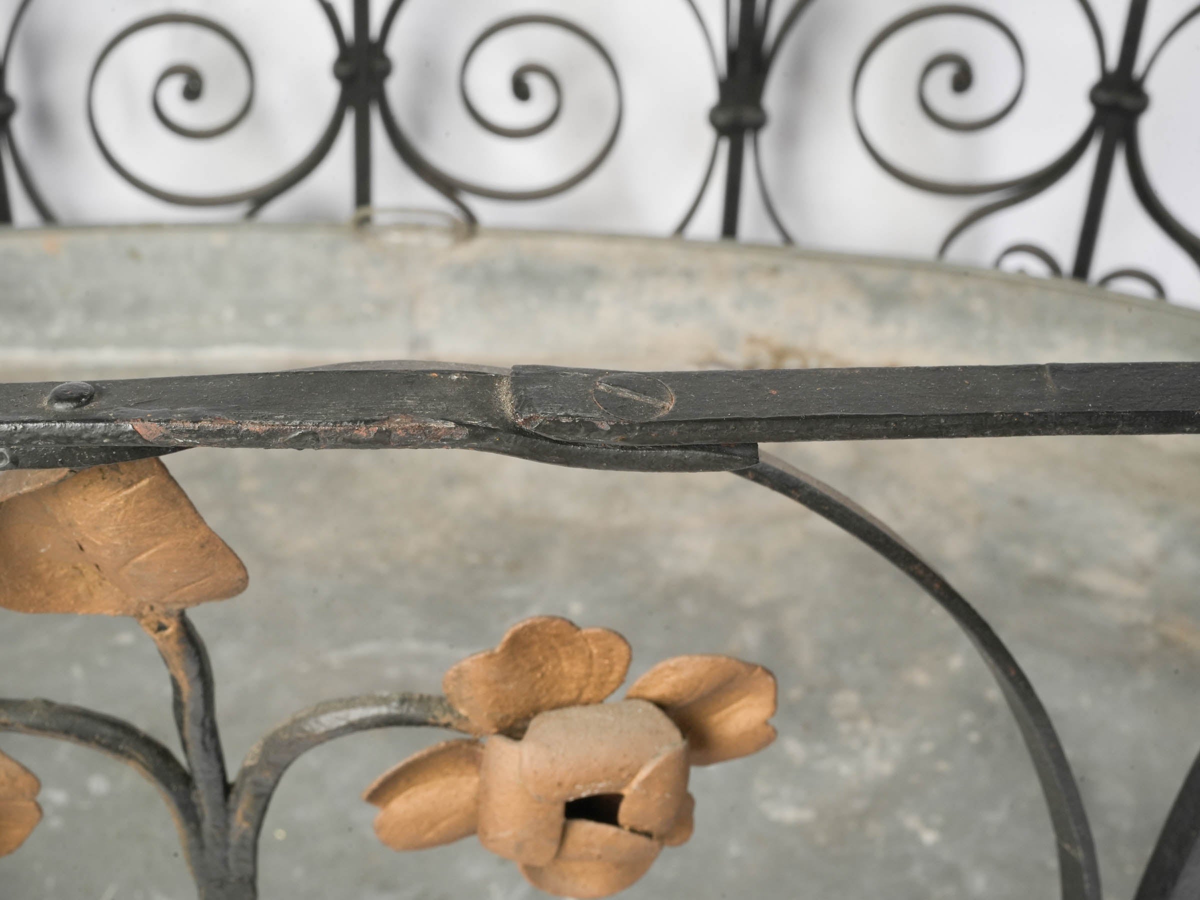 Remarkable French Riveted Wrought Iron Centrepiece Plant Stand c. 1900 - 58¾" x 32¼" x 32¼"
