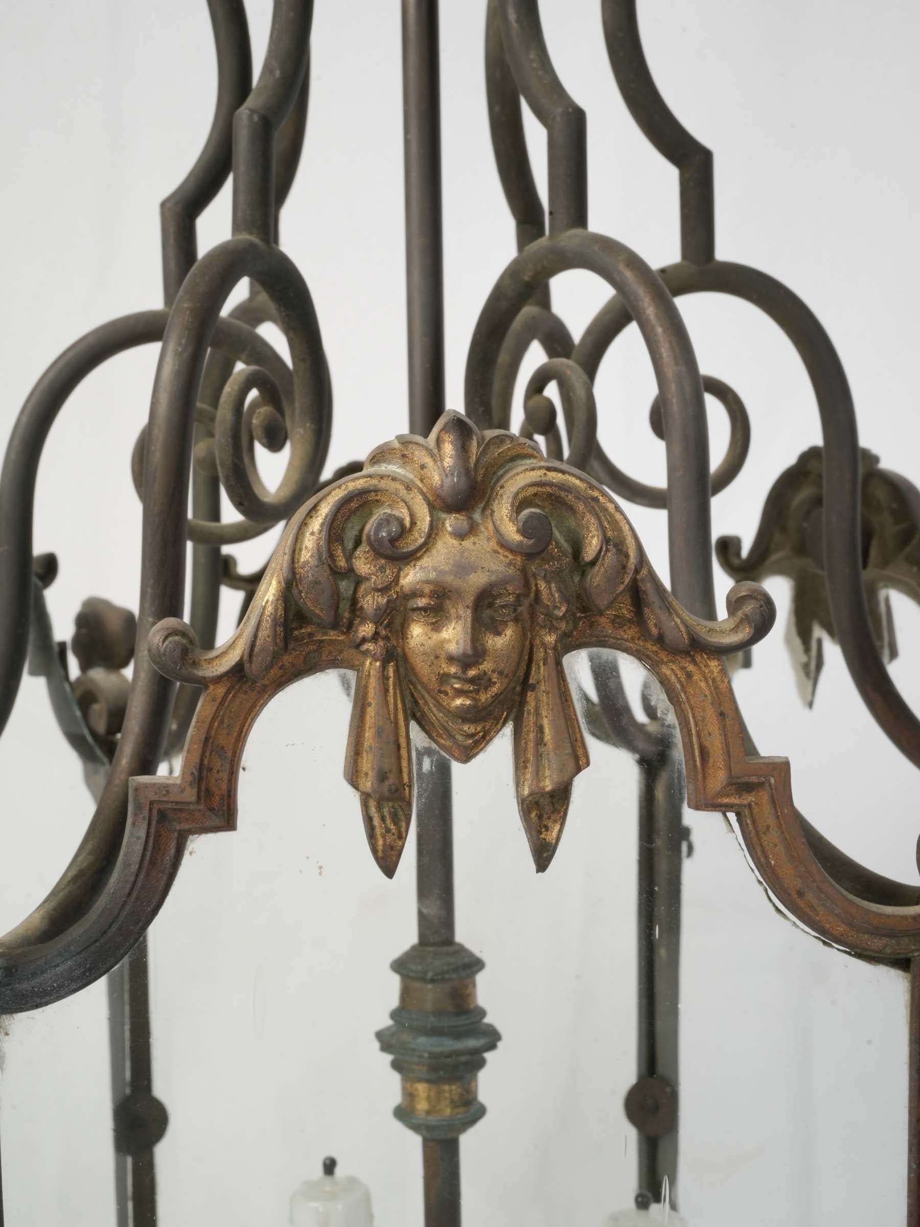 Large Hexagonal Bronze & Brass Hall Lantern, Early 19th Century - 42¼" x 21¼"