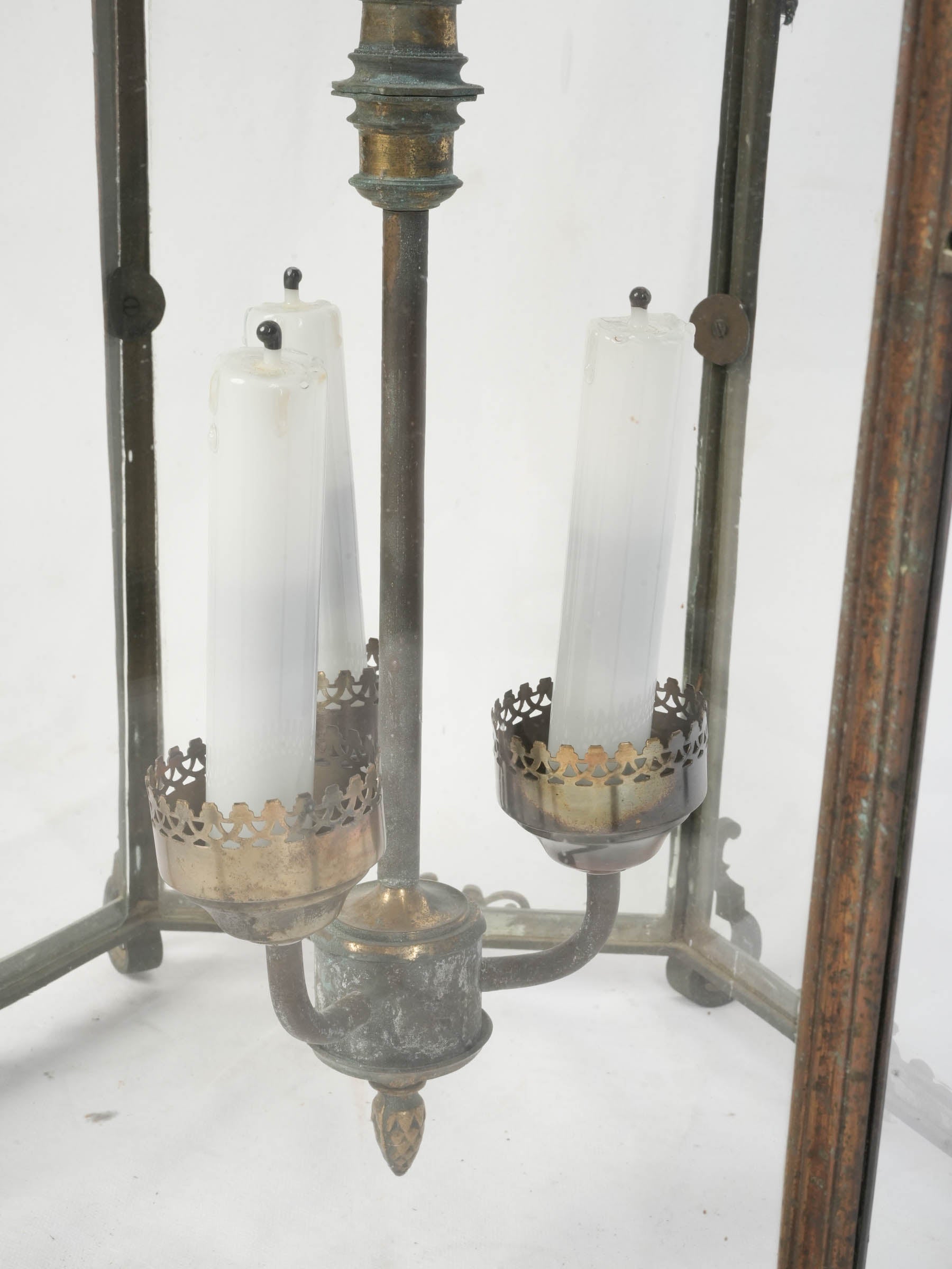 Large Hexagonal Bronze & Brass Hall Lantern, Early 19th Century - 42¼" x 21¼"