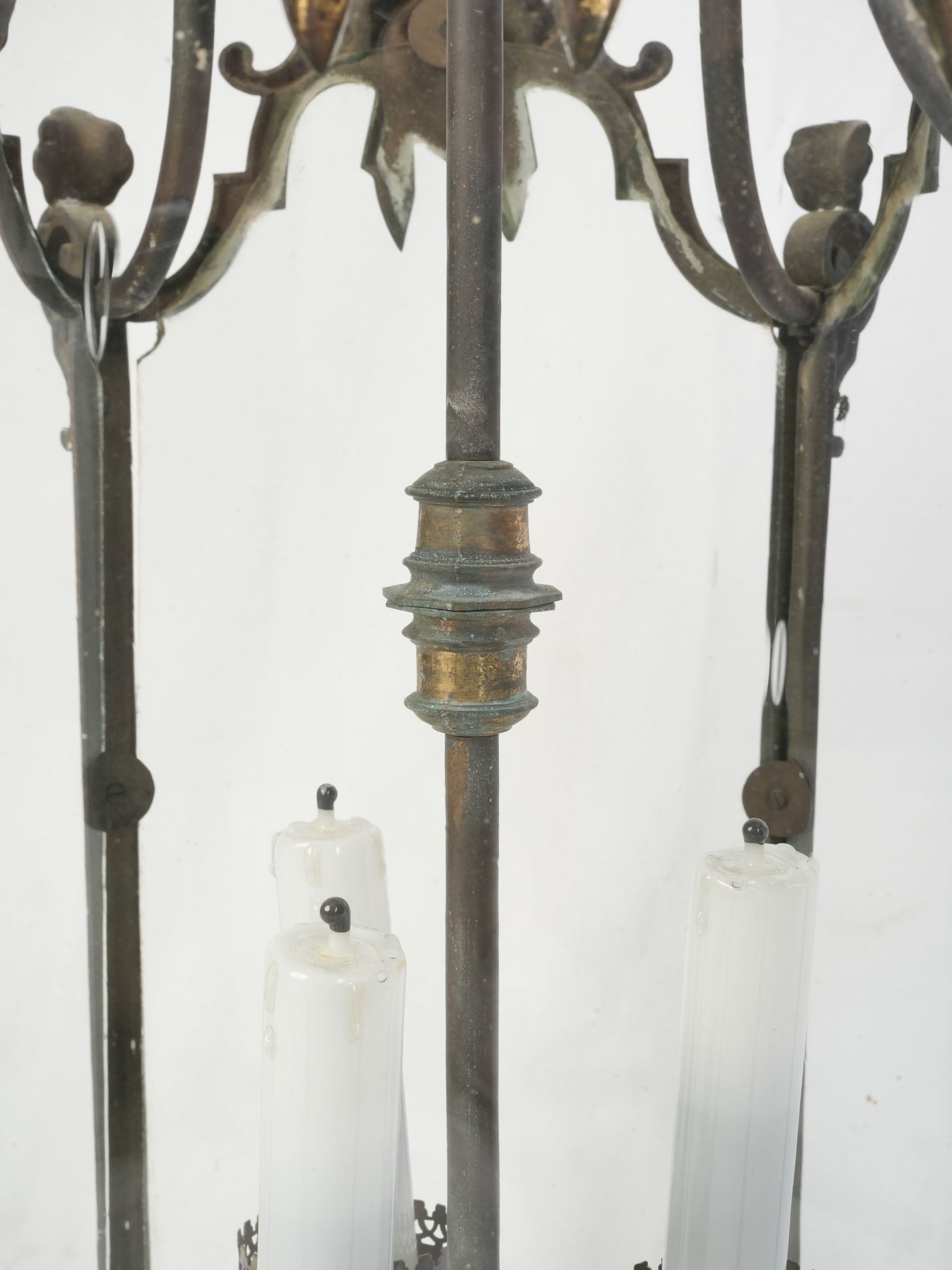 Large Hexagonal Bronze & Brass Hall Lantern, Early 19th Century - 42¼" x 21¼"