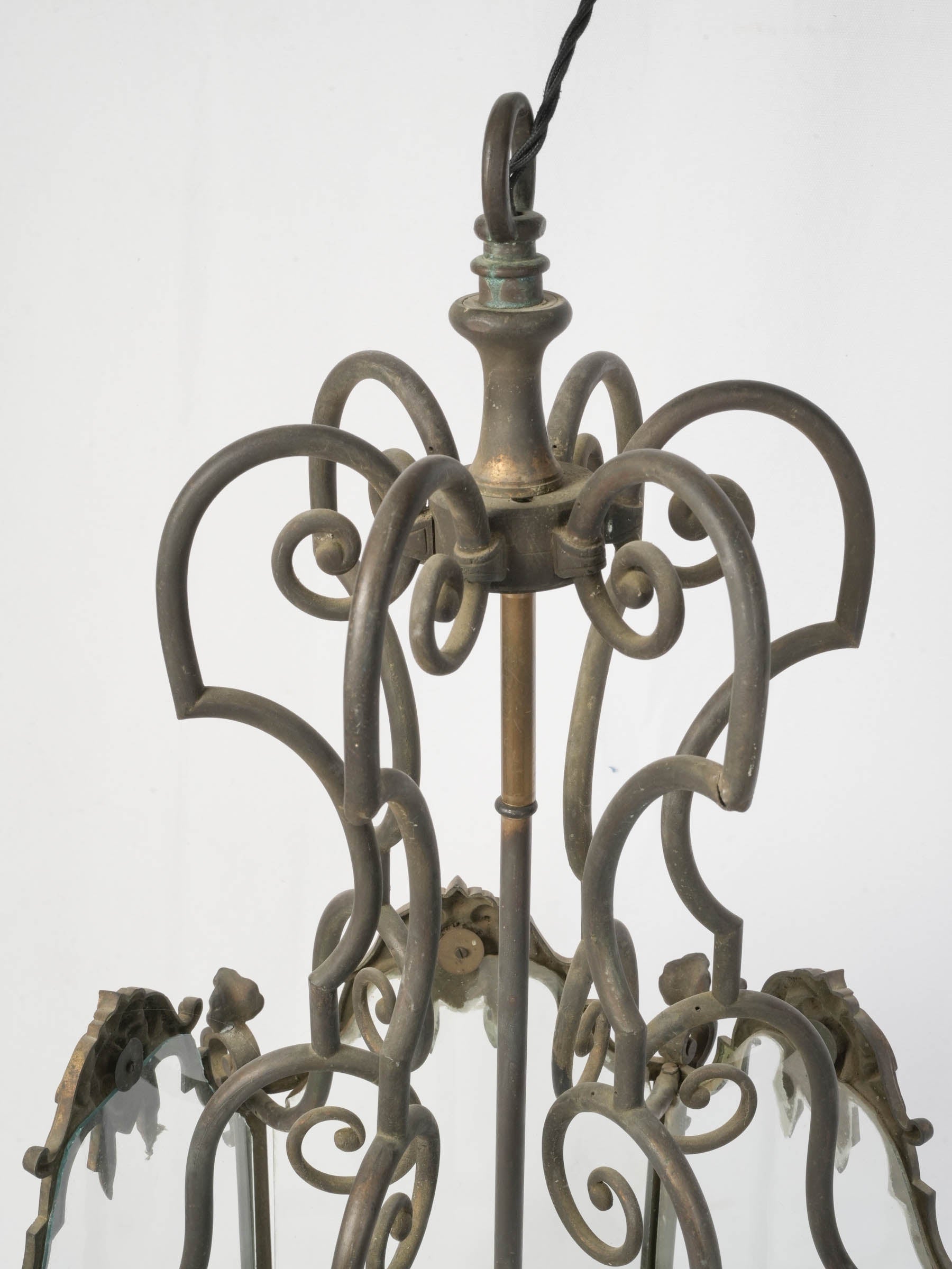 Large Hexagonal Bronze & Brass Hall Lantern, Early 19th Century - 42¼" x 21¼"