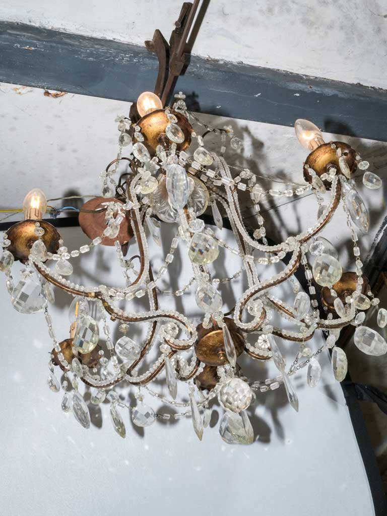 Stylish re-electrified 1950s brass chandelier