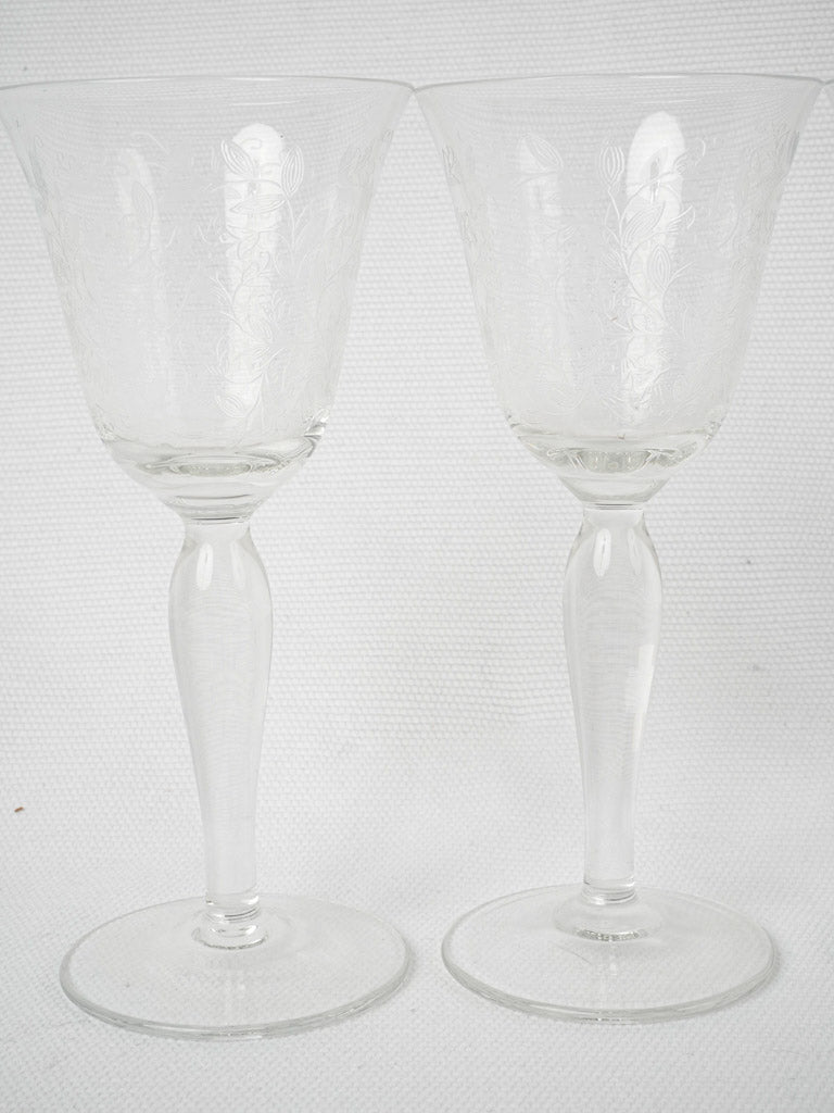 Exquisite etched crystal wine glasses