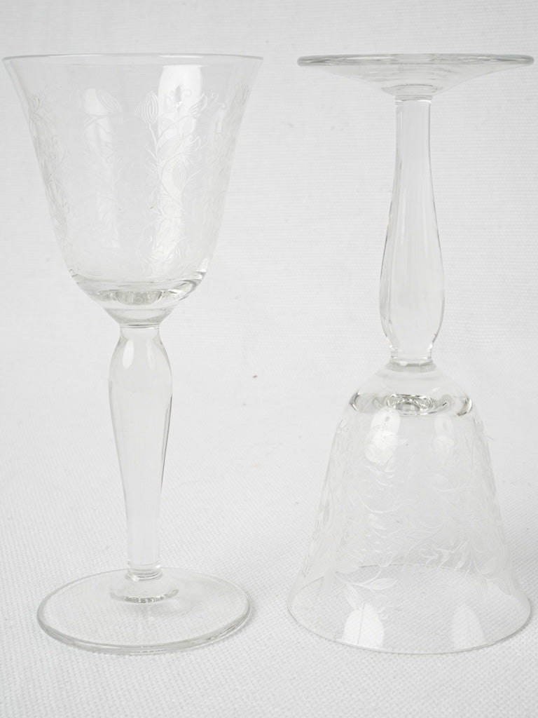 Delicate 19th-century floral wine glasses