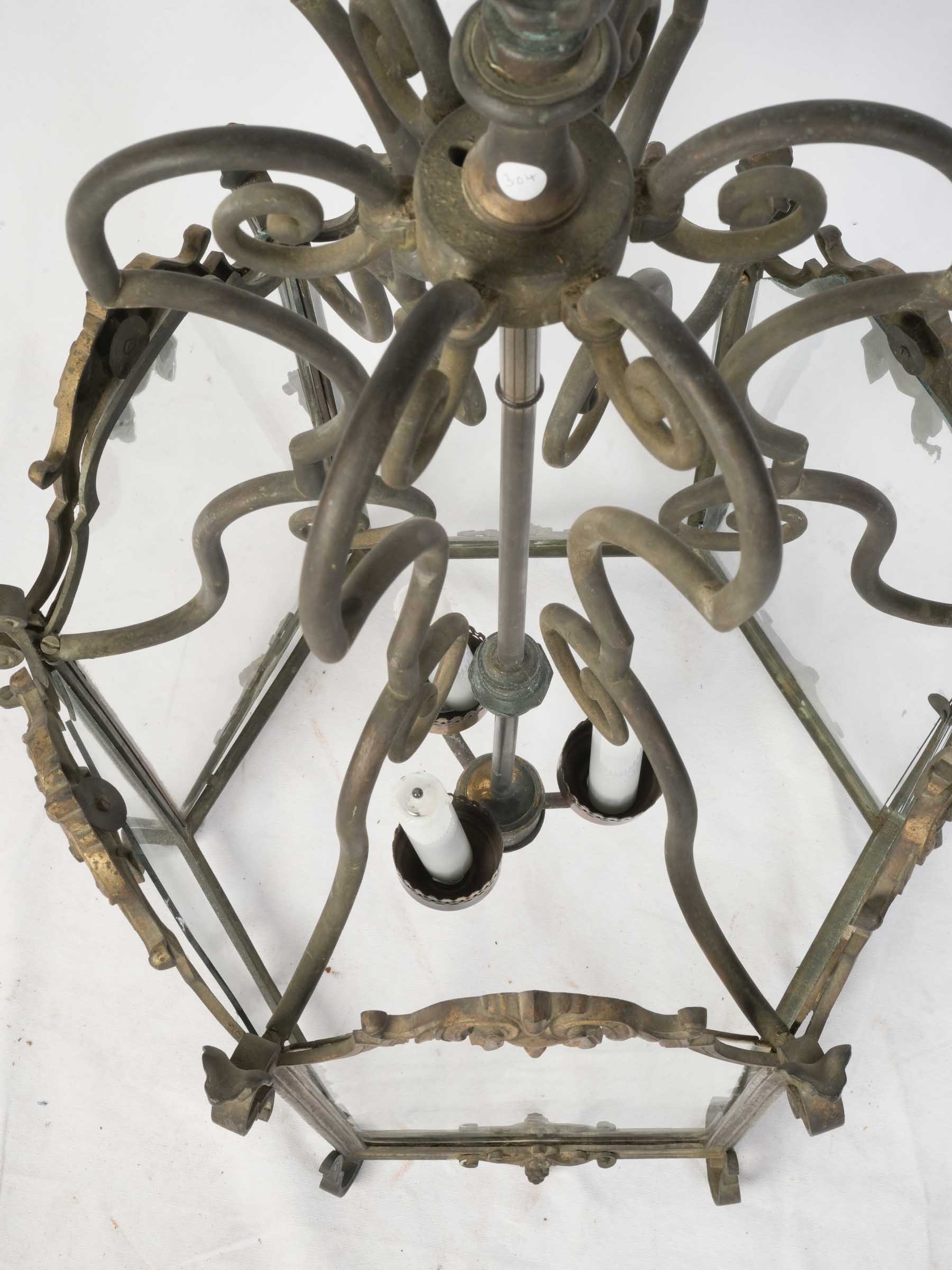 Large Hexagonal Bronze & Brass Hall Lantern, Early 19th Century - 42¼" x 21¼"