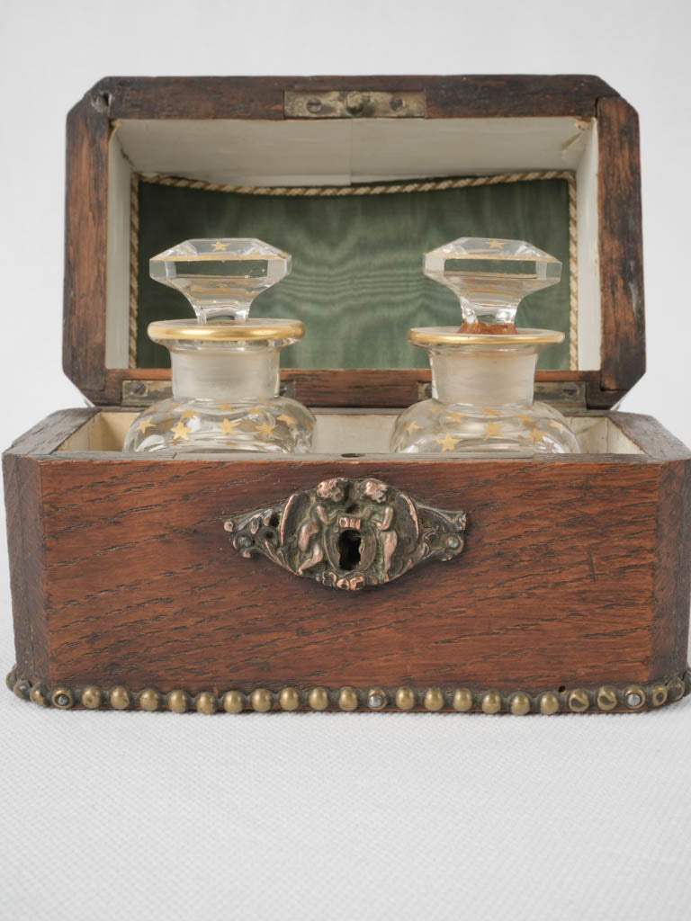 Antique, wooden box with brass