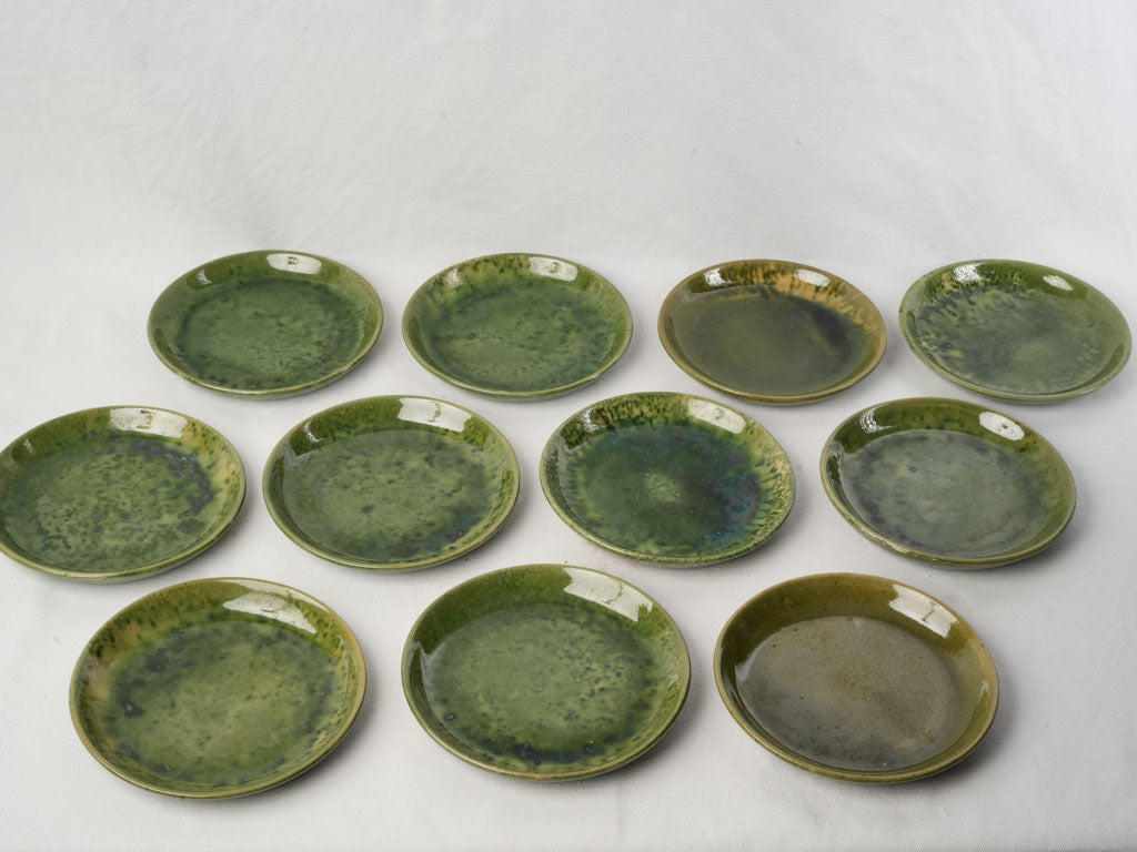 Mid 20th Century Set of Eleven Provençal Green Glazed Ceramic Plates - 8¾"