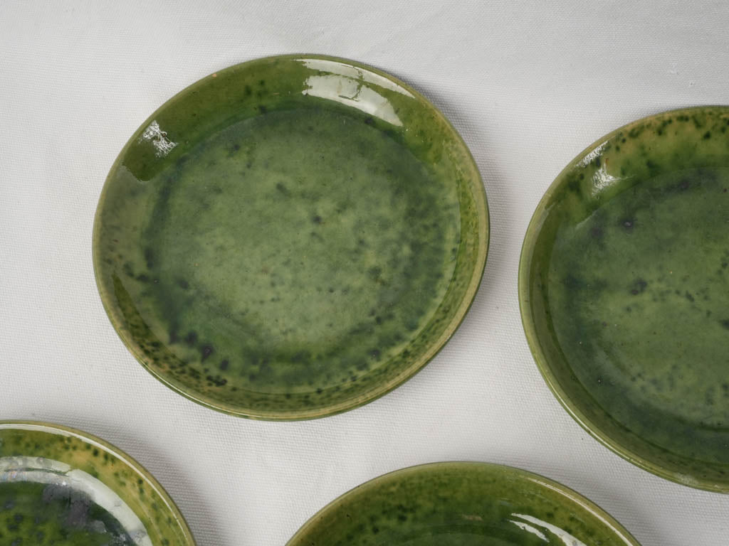 Mid 20th Century Set of Eleven Provençal Green Glazed Ceramic Plates - 8¾"