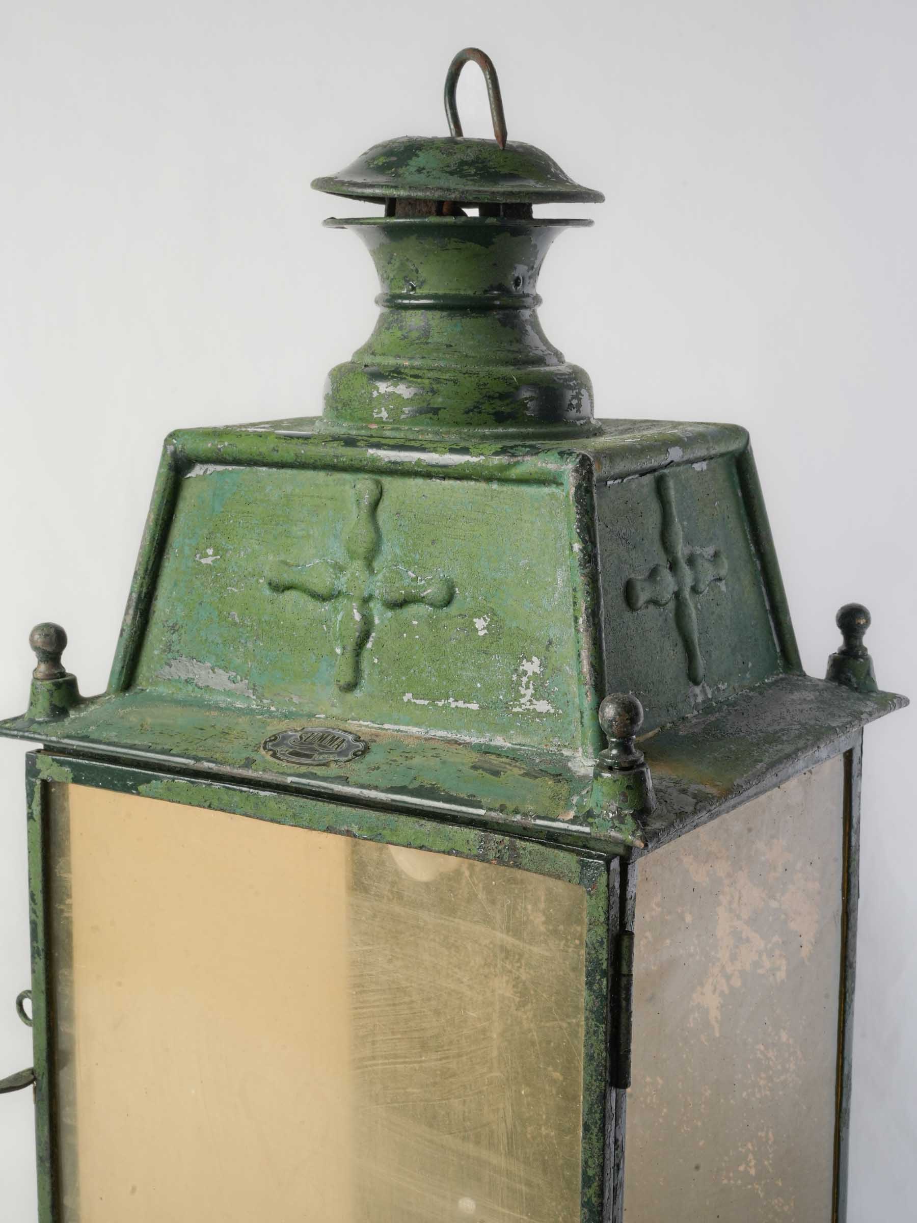 Decorative aged green-finish lantern  