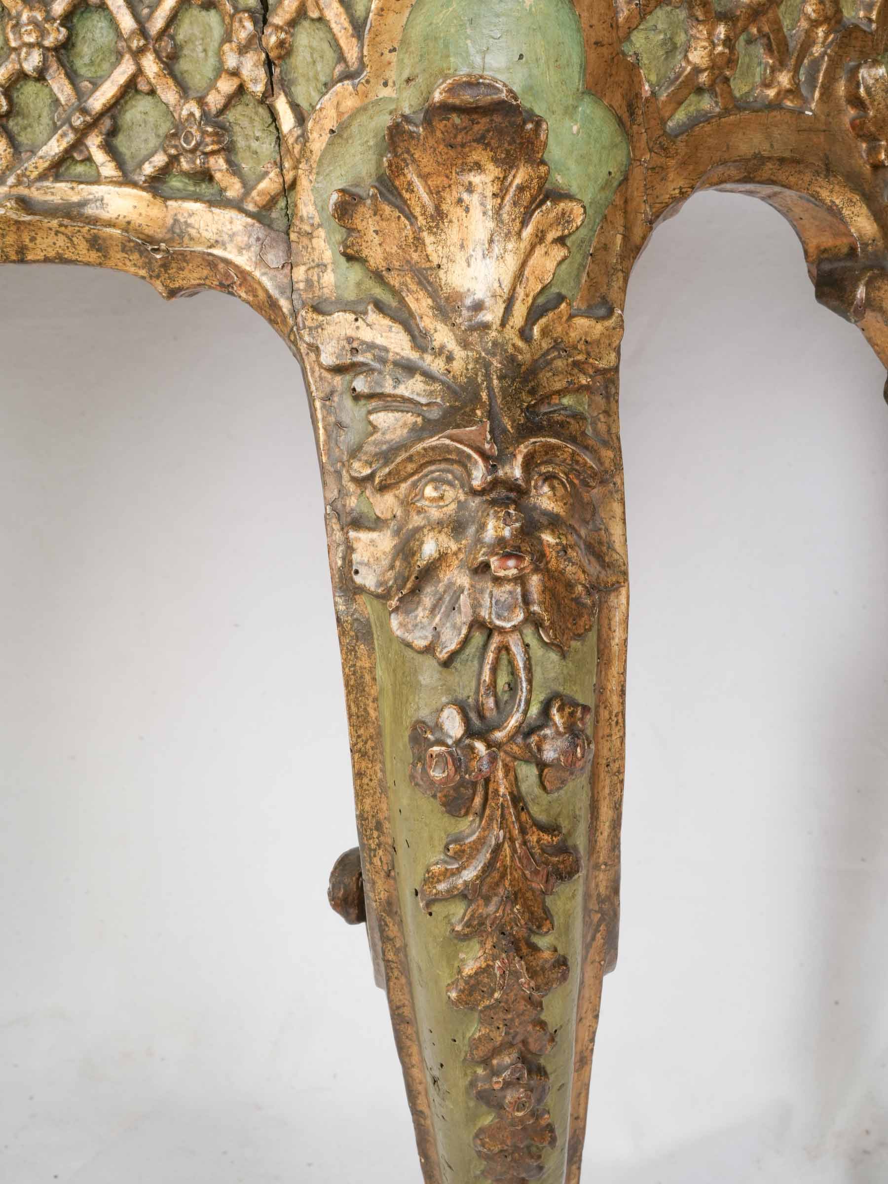 Striking Venetian Green-Lacquered and Gilt Rococo Console Table, 18th Century - 35"x 60¼"