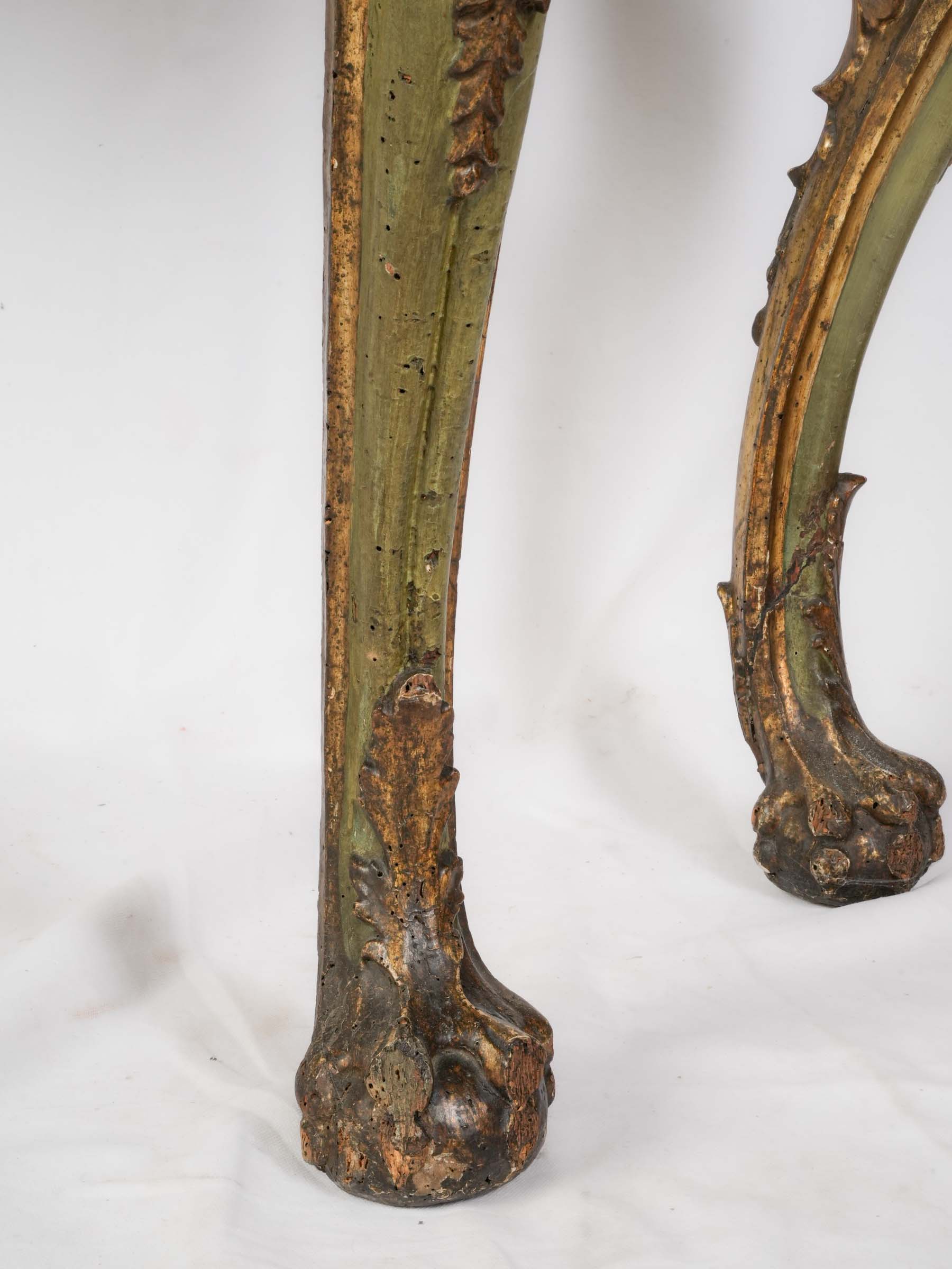 Striking Venetian Green-Lacquered and Gilt Rococo Console Table, 18th Century - 35"x 60¼"